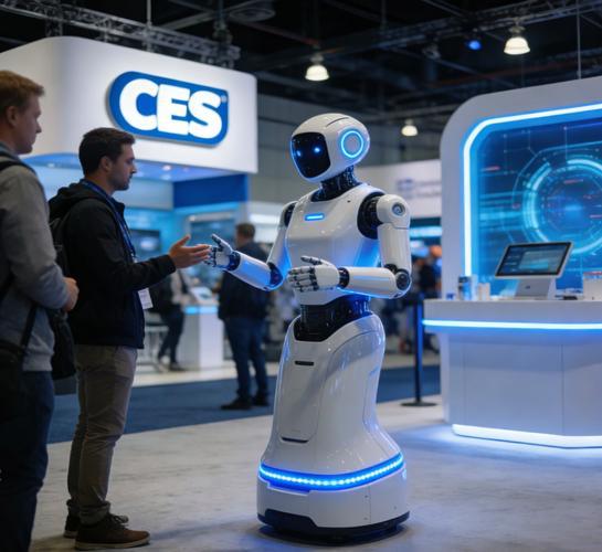 Tourists are conversing with robots at the exhibition