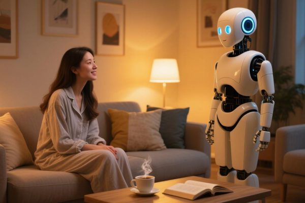 An AI robot is chatting with the female host