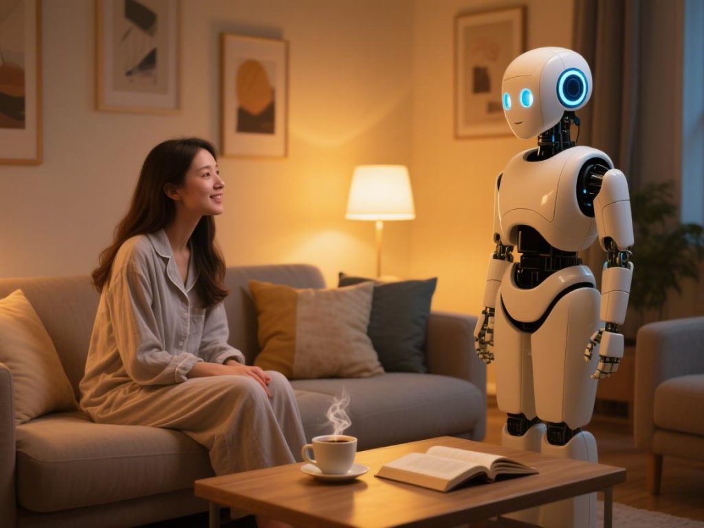 一个AI机器人正在与女主人聊天