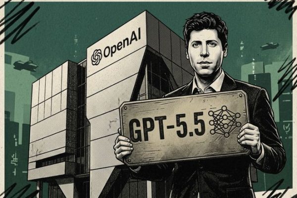 openAI founder Sam Altman holding a sign with GPT-5.5 on it