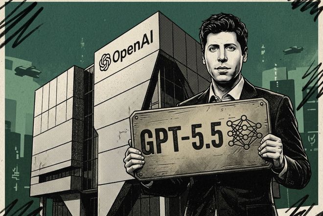 openAI founder Sam Altman holding a sign with GPT-5.5 on it